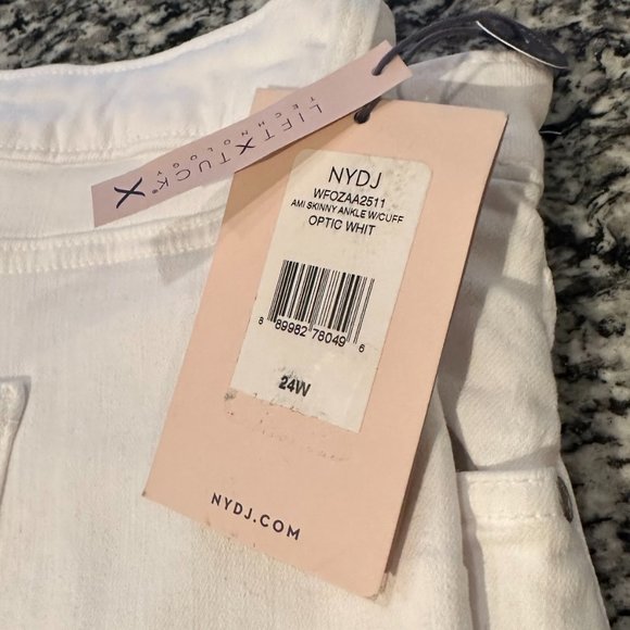NYDJ Ami Skinny Ankle Jeans with Cuff in Opti White - 24W - NWT - Picture 3 of 9
